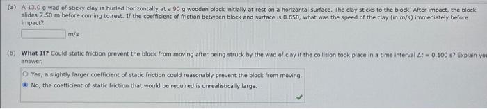 Solved (a) A 13.0 g wad of sticky clay is hurled | Chegg.com