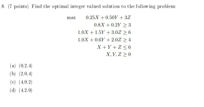 Solved 8. (7 points) Find the optimal integer valued | Chegg.com
