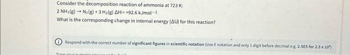 Solved Consider the decomposition reaction of ammonia at 723 | Chegg.com
