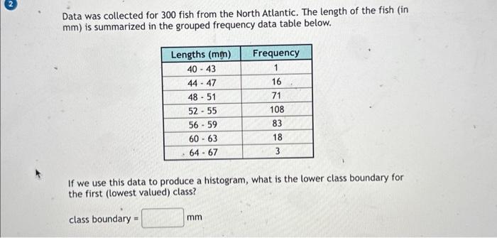 Solved Data was collected for 300 fish from the North | Chegg.com