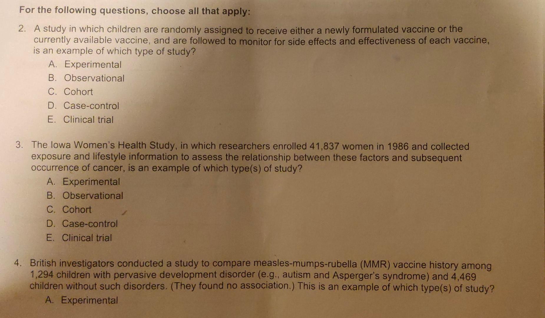 Solved Epidemiology Worksheet 1 Classify Each Of The Chegg