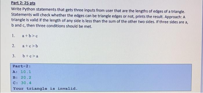 Solved Write Python statements that gets three inputs from | Chegg.com