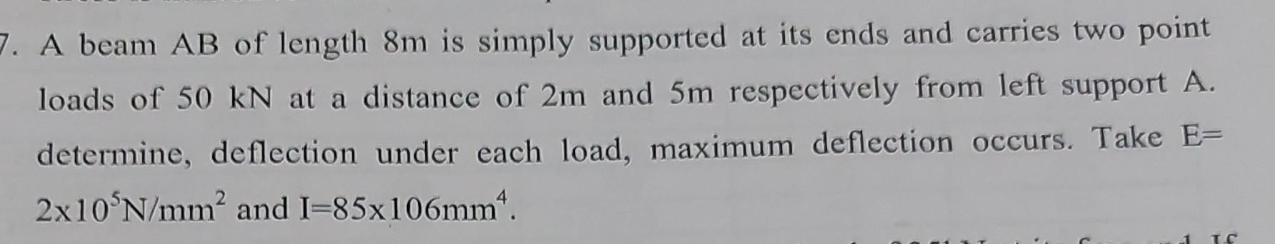 Solved A beam AB of length 8m is simply supported at its | Chegg.com