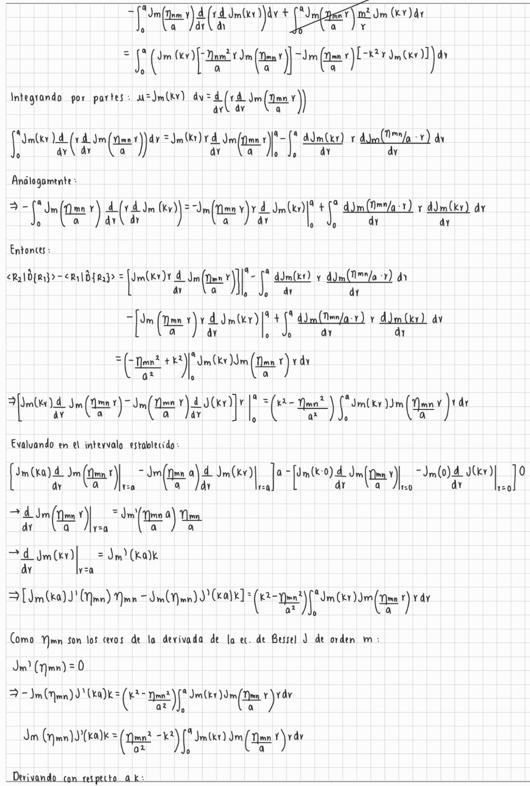 \[ \begin{aligned} & -\int_{0}^{a} J_{m}\left(\frac{\eta_{n m}}{a} r\right) \frac{d}{d r}\left(\frac{r}{d} J_{m}(k r)\right)