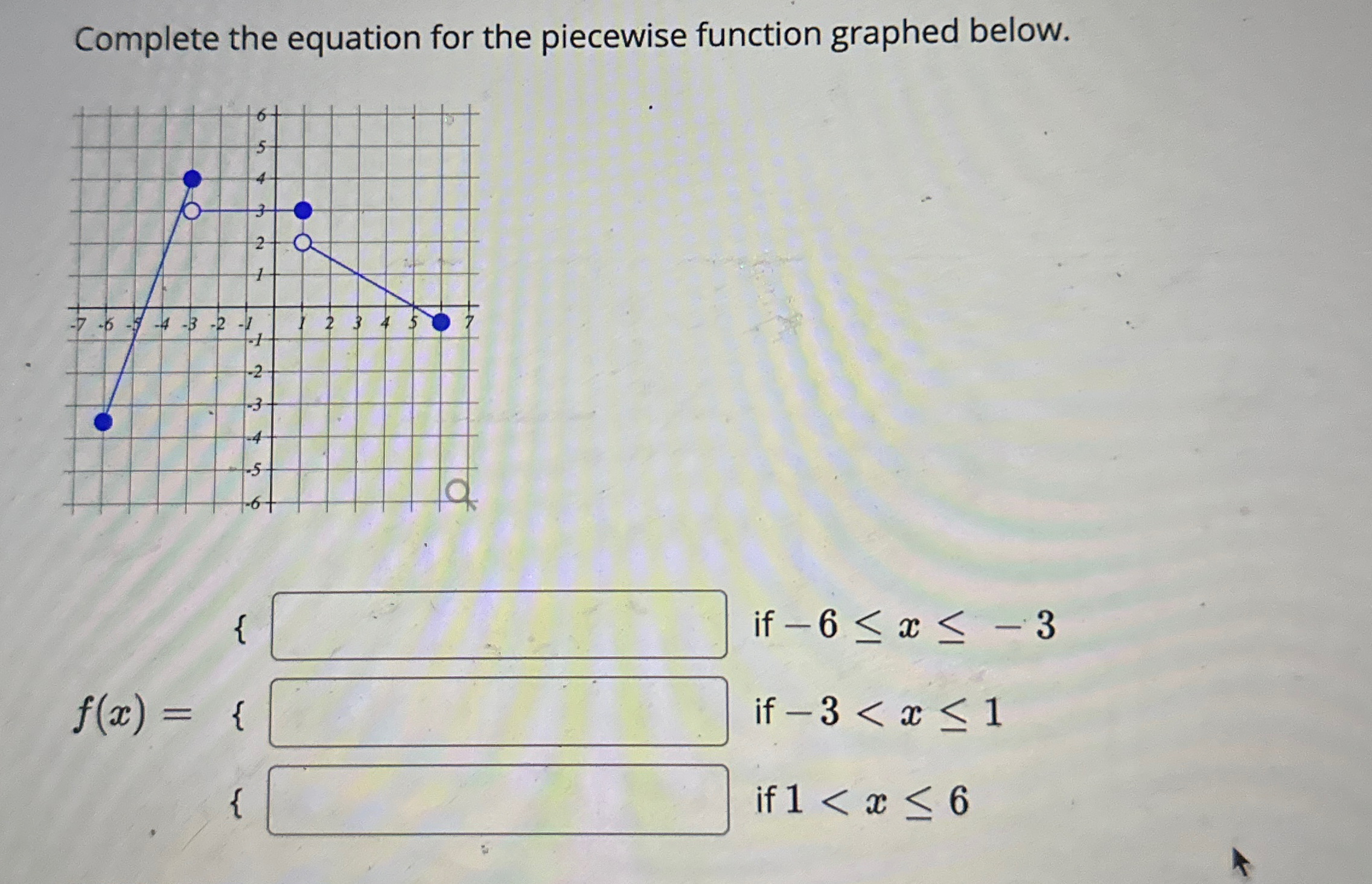 Complete the equation for the piecewise function | Chegg.com