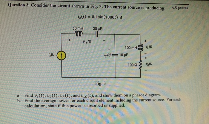 Solved Question 3: Consider the circuit shown in Fig. 3. The | Chegg.com