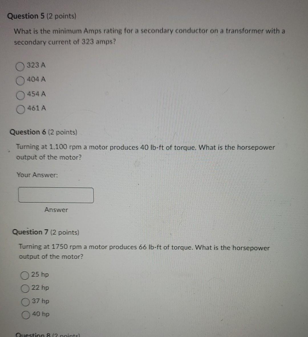 Solved Question 5 (2 Points) What Is The Minimum Amps Rating | Chegg.com