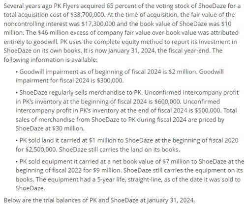 Several years ago PK Flyers acquired 65 percent of | Chegg.com