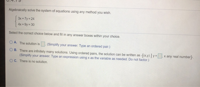 Solved Algebraically solve the system of equations using any | Chegg.com