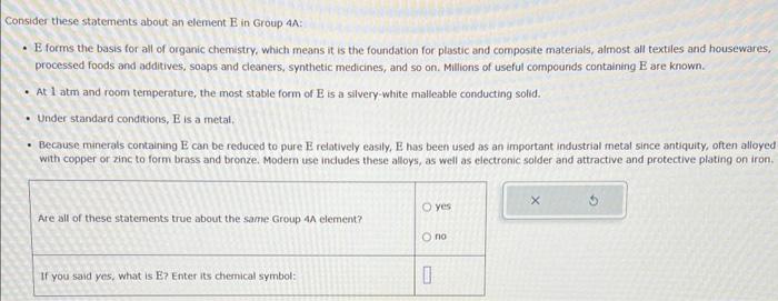 Solved Consider These Statements About An Element E In Group | Chegg.com