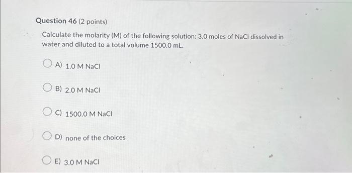 Solved Calculate the molarity (M) of the following solution: | Chegg.com