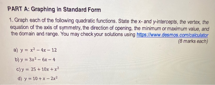 Solved PART A: Graphing in Standard Form 1. Graph each of | Chegg.com