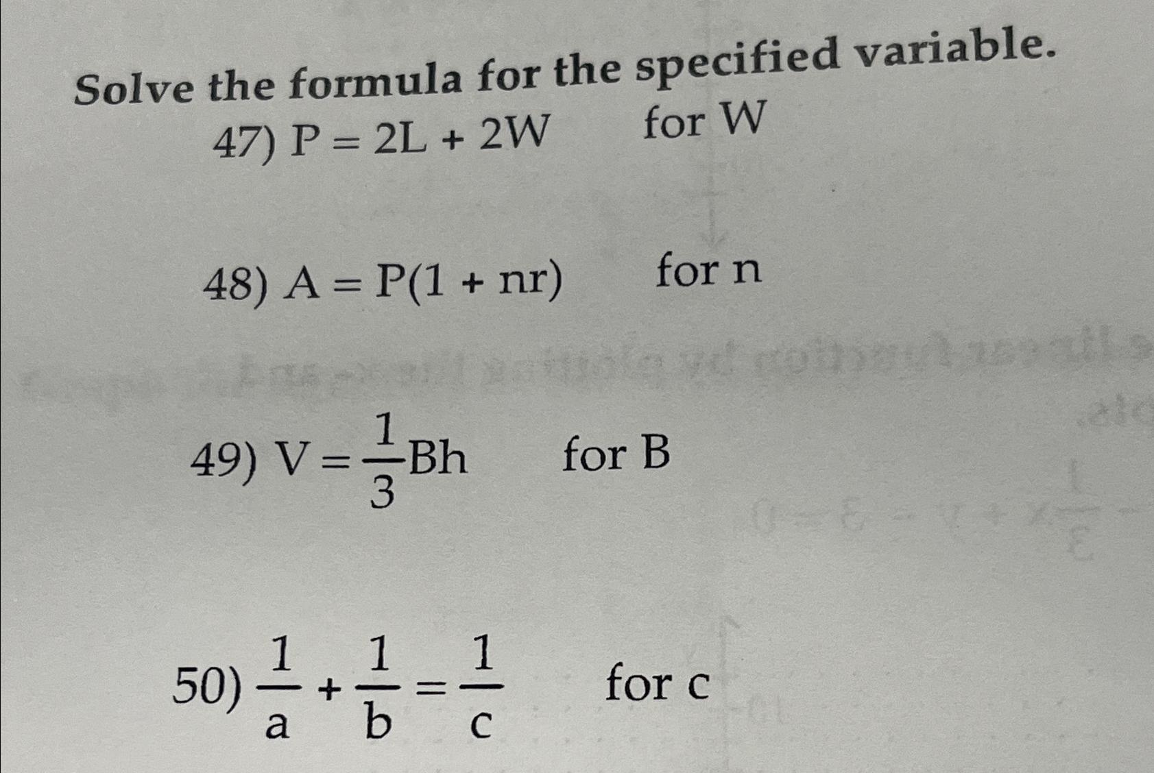Solved Solve the formula for the specified variable.P=2L+2W, | Chegg.com