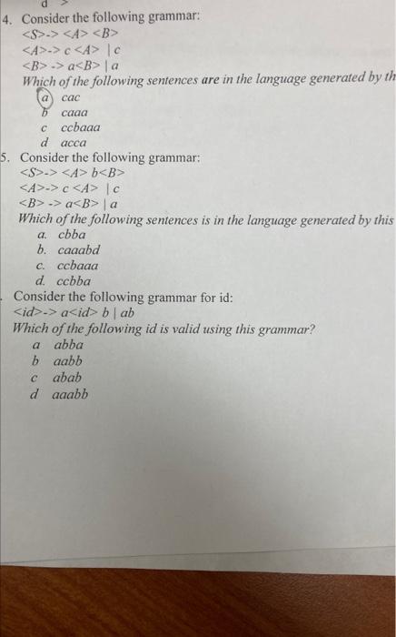 Solved 4. Consider The Following Grammar: | Chegg.com