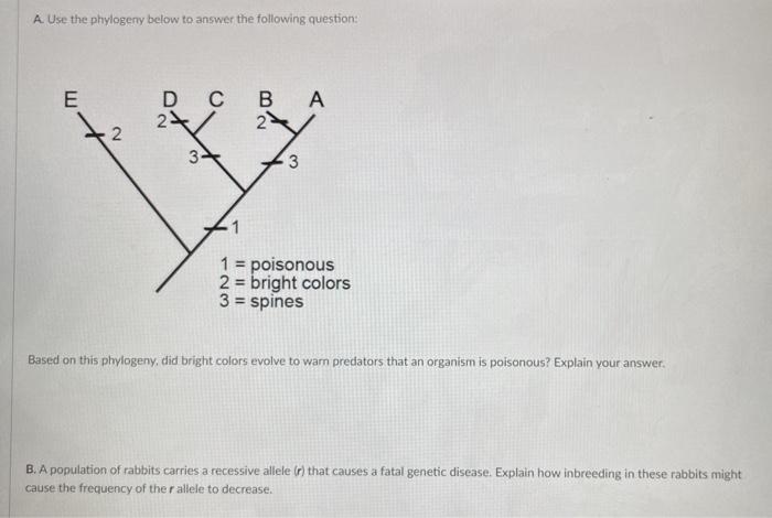 Solved A. Use the phylogeny below to answer the following | Chegg.com