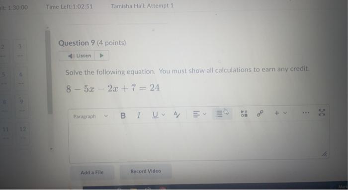 Solved Solve the following equation. You must show all | Chegg.com