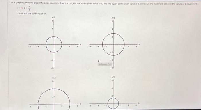 Solved r=4,0=4π (a) Graph the polar equation.(c) Find dy/dx | Chegg.com