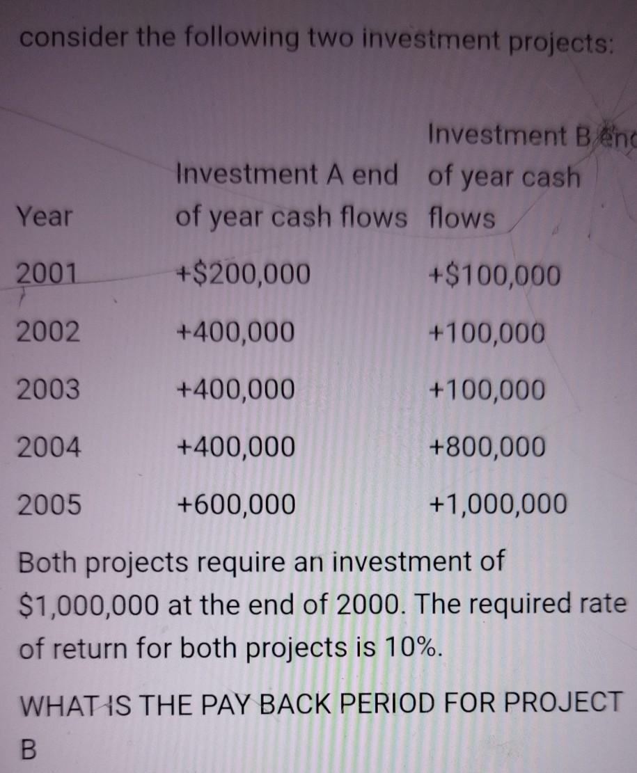 Solved Consider The Following Two Investment Projects: | Chegg.com