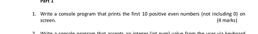 Solved Part 1 1. Write a console program that prints the | Chegg.com