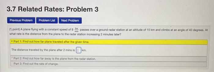 Solved 3.7 Related Rates: Problem 3 Previous Problem Problem | Chegg.com
