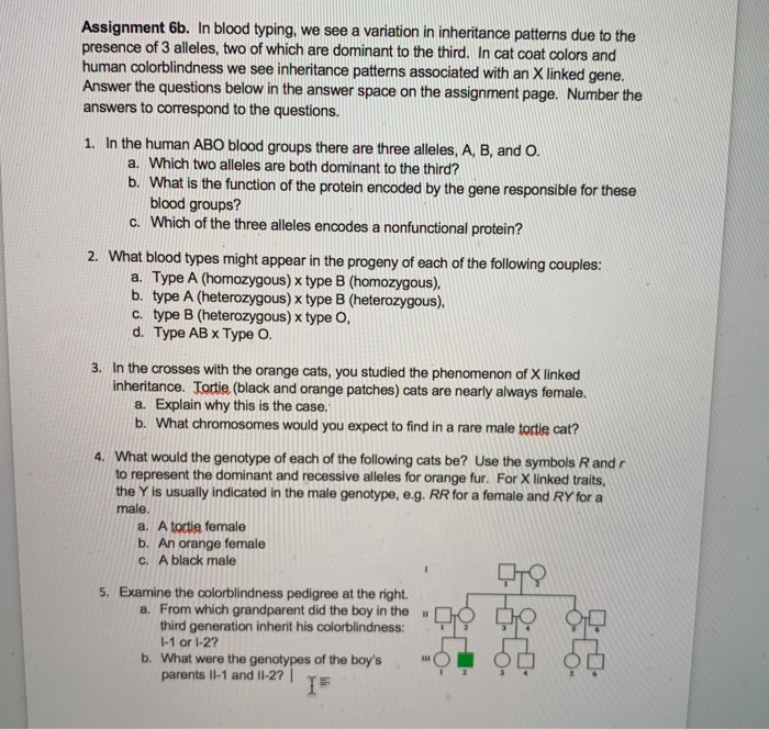 Solved Assignment 6b. In Blood Typing, We See A Variation In | Chegg.com