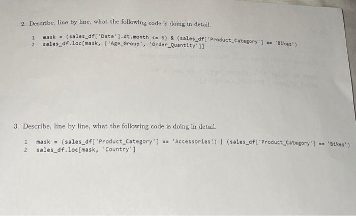 Solved 2. Describe, line by line, what the following code is | Chegg.com