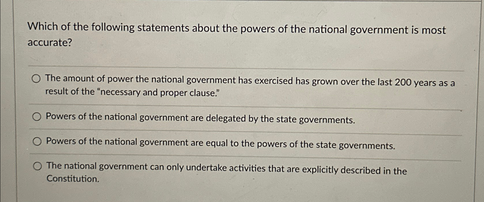 what are 3 powers given to the national government