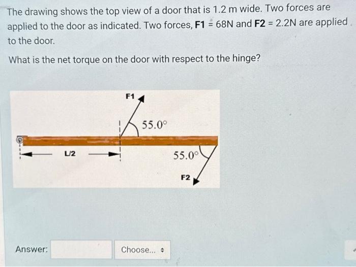 Solved The drawing shows the top view of a door that is 1.2 | Chegg.com