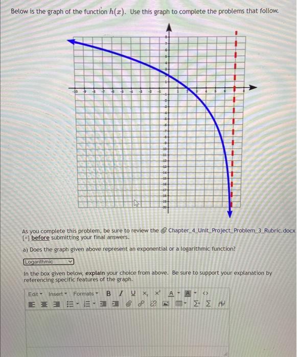 Solved Below is the graph of the function h(x). Use this | Chegg.com
