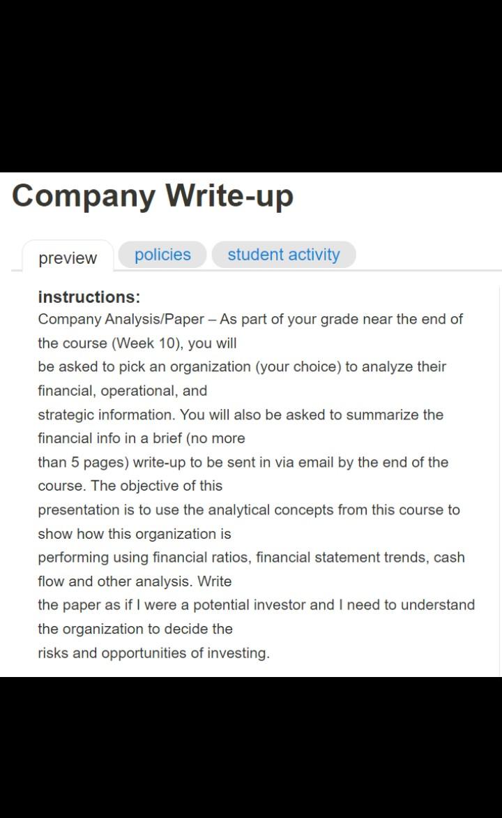 Solved instructions: Company Analysis/Paper - As part of | Chegg.com