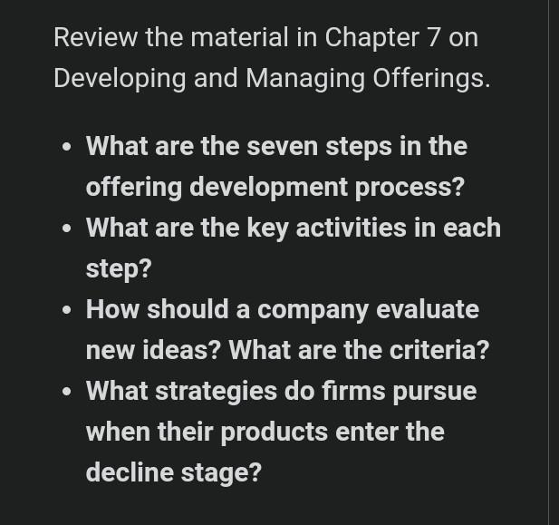 Solved Review The Material In Chapter 7 On Developing And | Chegg.com