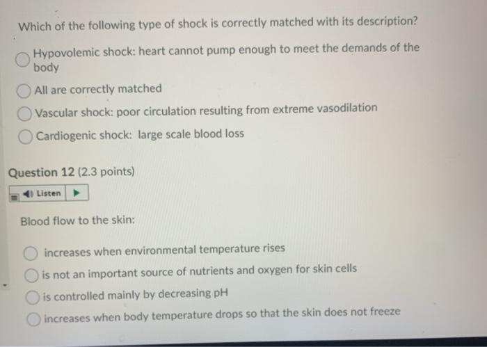 Solved Which Of The Following Type Of Shock Is Correctly | Chegg.com