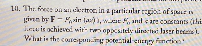 Solved 10. The force on an electron in a particular region | Chegg.com