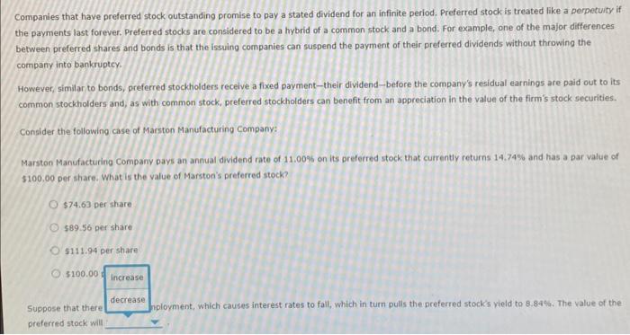 Solved Companies that have preferred stock outstanding | Chegg.com