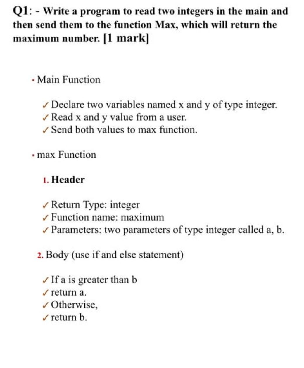 Solved Q1: - Write a program to read two integers in the | Chegg.com
