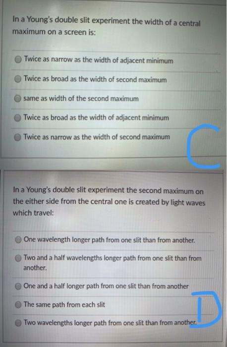 Solved In a Young's double slit experiment the width of a | Chegg.com