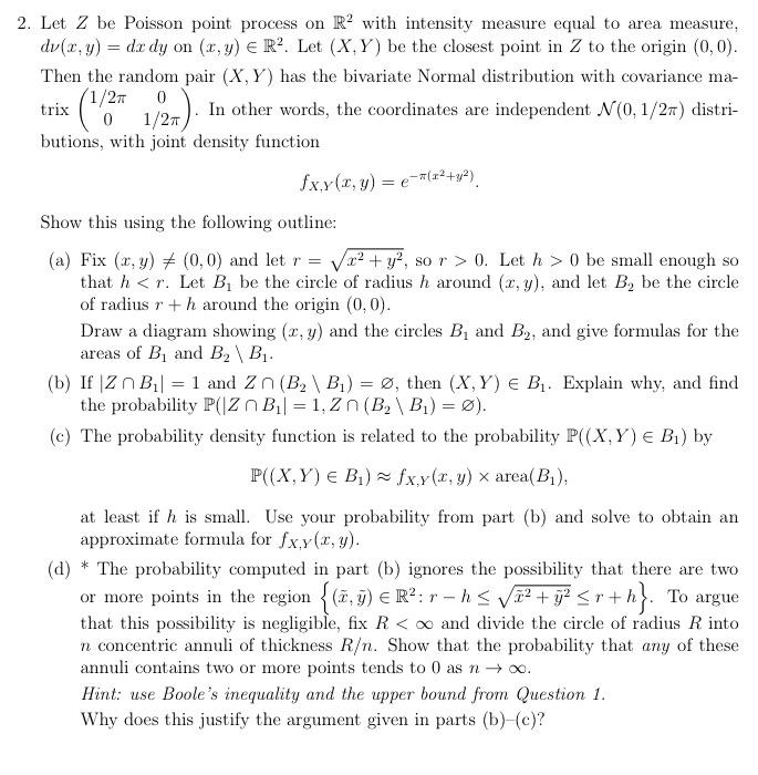 2. Let Z be Poisson point process on R2 with | Chegg.com