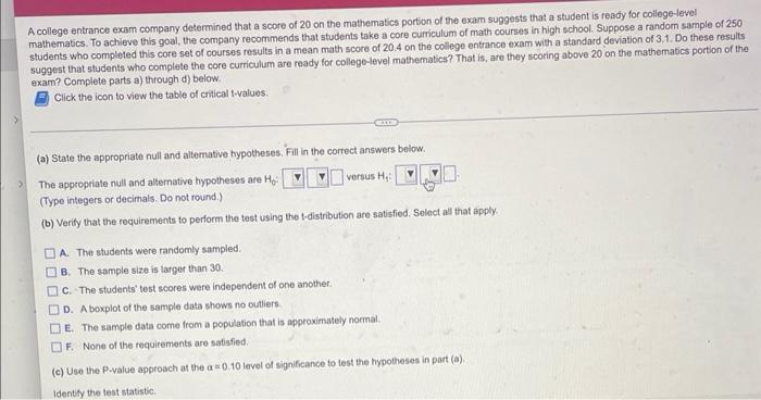 Solved A college entrance exam company determined that a | Chegg.com