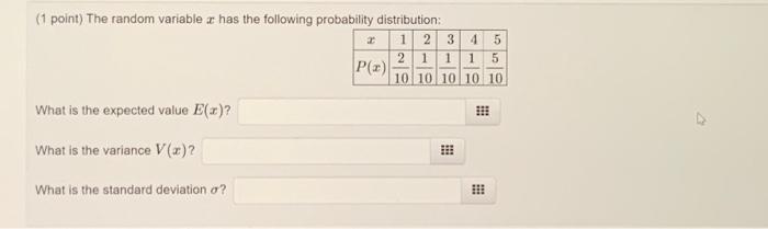 Solved (1 point) The random variable x has the following | Chegg.com