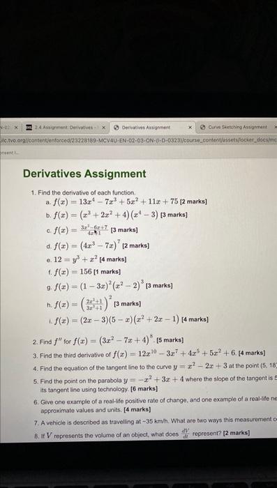 Solved Derivatives Assignment 1. Find the derivative of each | Chegg.com