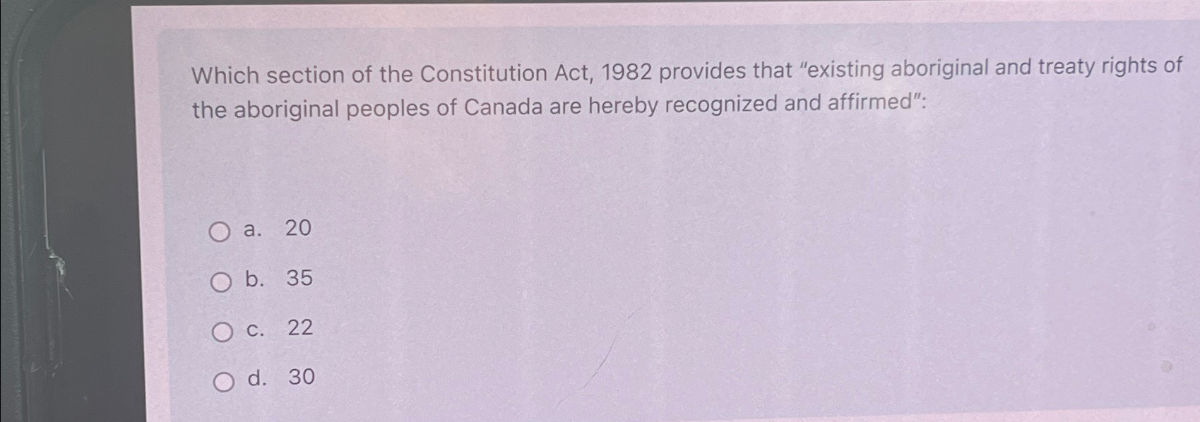 Solved Which section of the Constitution Act, 1982 ﻿provides