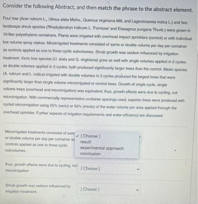Solved Consider the following Abstract, and then match the Solved Consider the following Abstract, and then match the