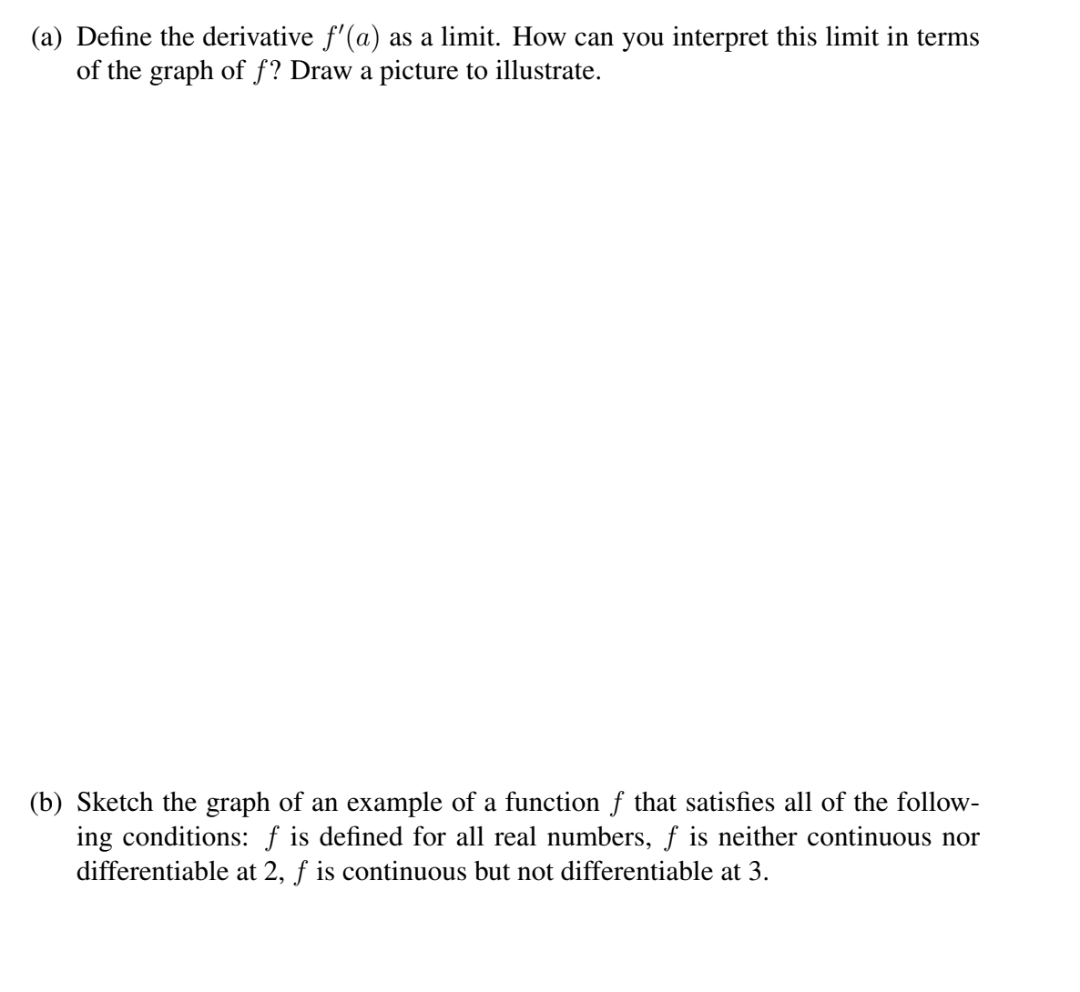Solved (a) ﻿Define the derivative f'(a) ﻿as a limit. ﻿How | Chegg.com