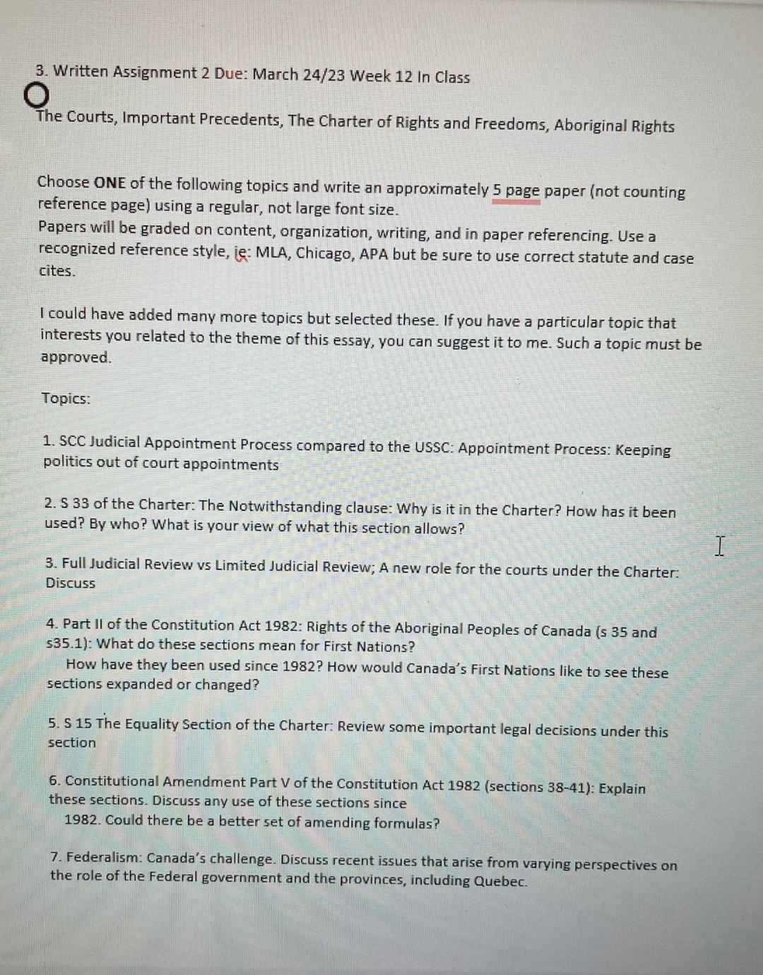 3. Written Assignment 2 Due: March 24/23 Week 12 In | Chegg.com
