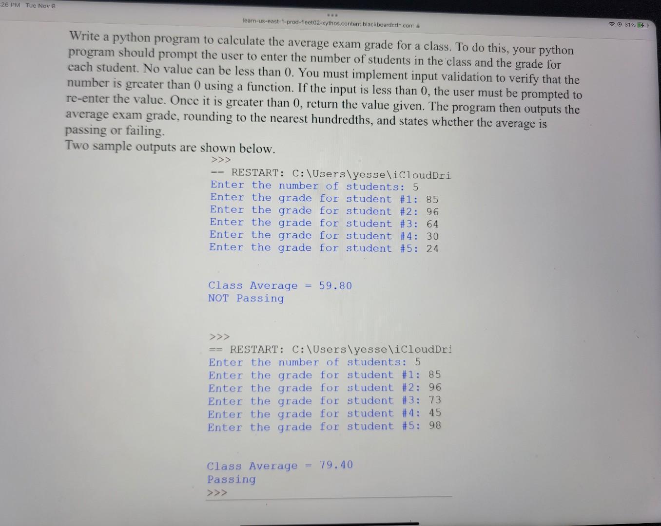Solved Write a python program to calculate the average exam | Chegg.com