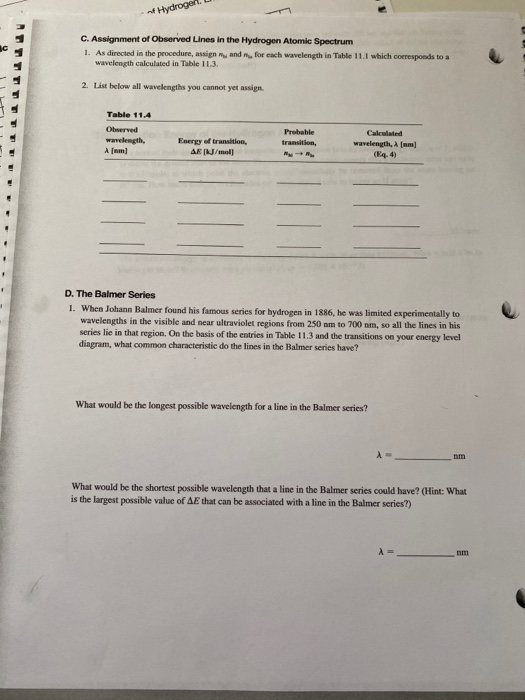 Name Section Experiment 11 Data And Calculations The Chegg 
