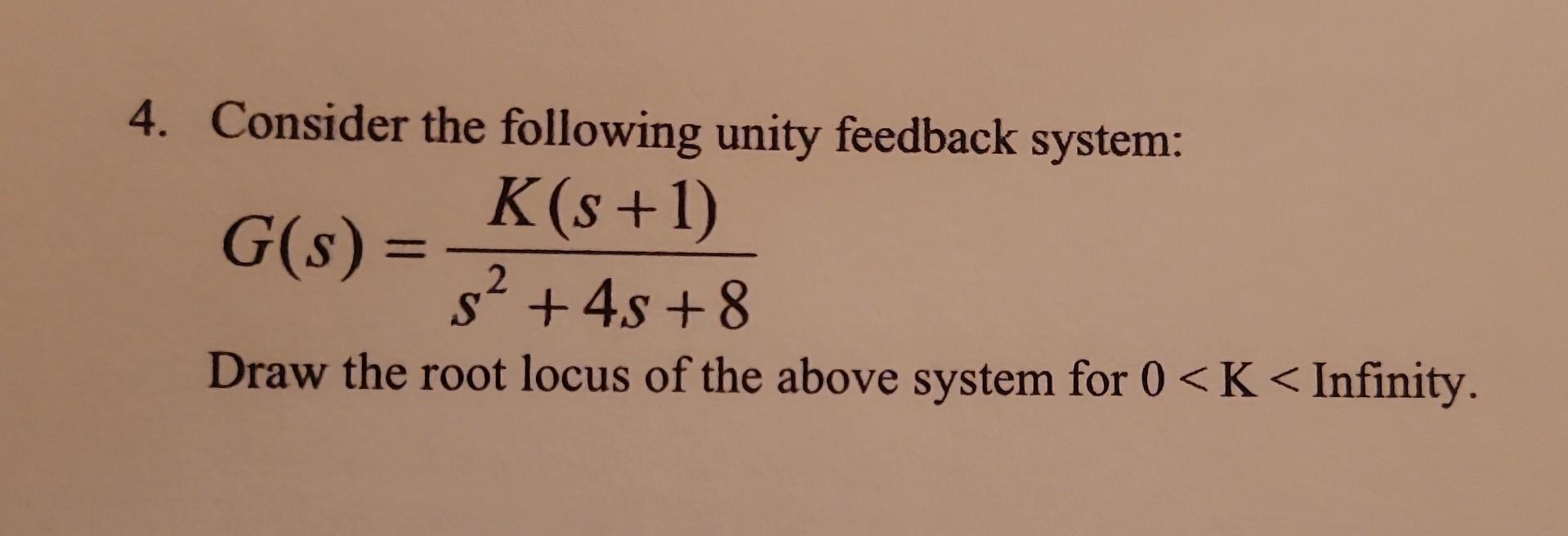 Solved 4. Consider The Following Unity Feedback System: | Chegg.com