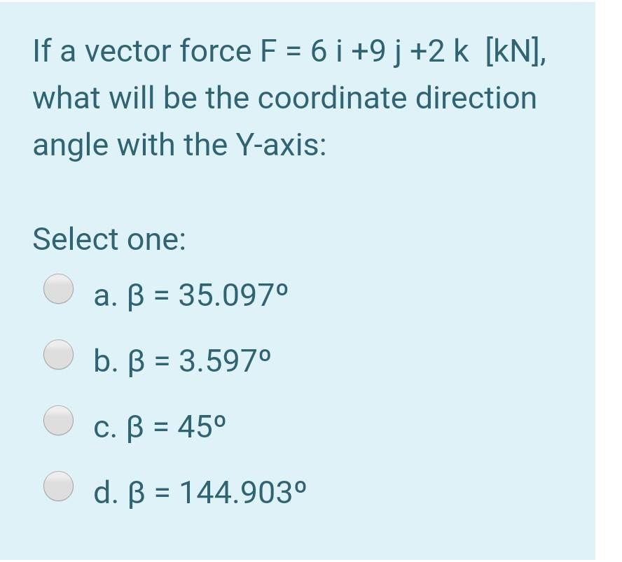 Solved If A Vector Force F 6 I 9 J 2 K Kn What Wil Chegg Com