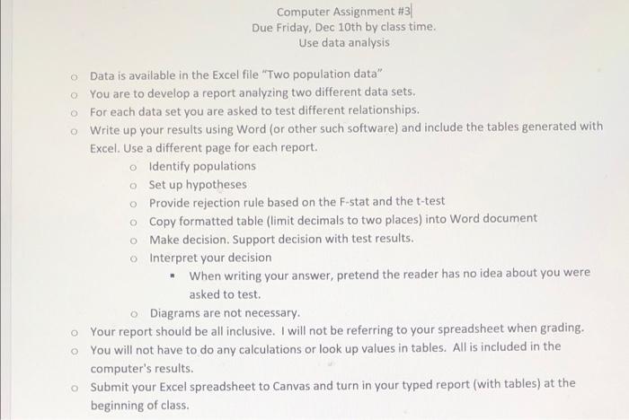 Solved Computer Assignment #3 Due Friday, Dec 10th by class | Chegg.com
