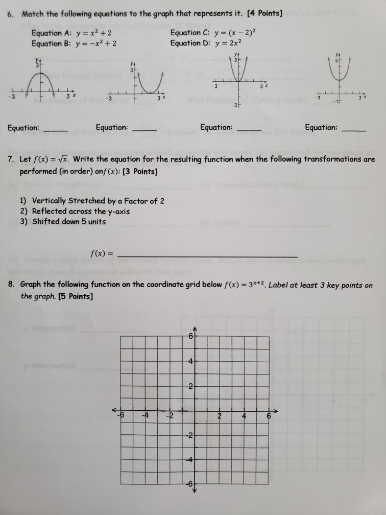 Solved 6. Match the following equations to the graph that | Chegg.com